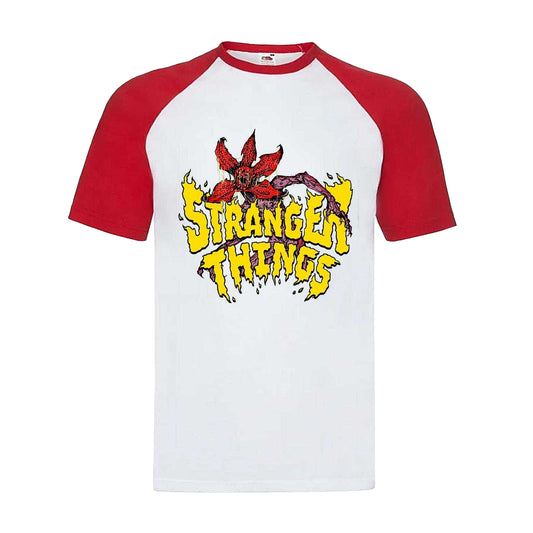 White-Red - Front - Stranger Things 5 Unisex Adult Demogorgon Comic Logo Baseball T-Shirt