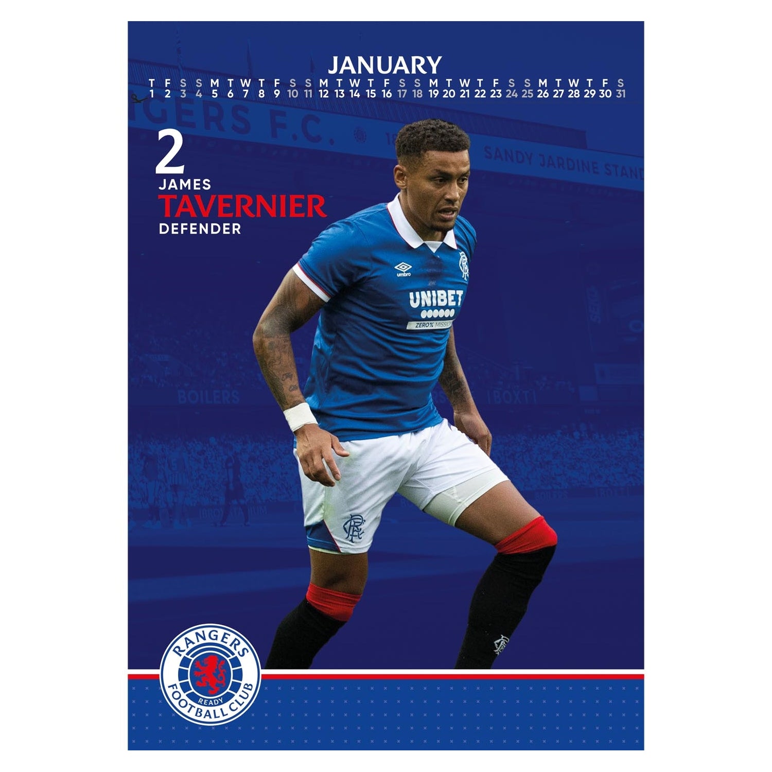 Multicoloured - Back - Rangers FC 2026 A3 Calendar