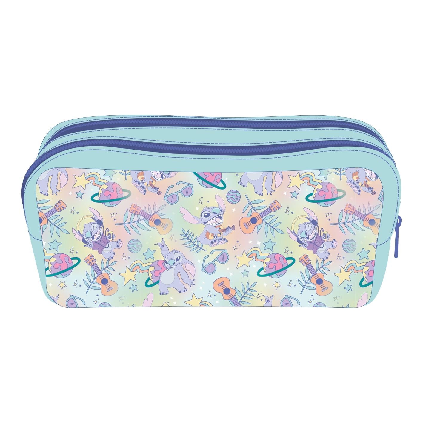 Blue-Purple-Yellow - Front - Lilo & Stitch Double Zip Planets Pencil Case
