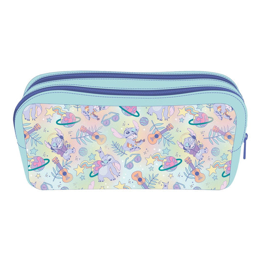 Blue-Purple-Yellow - Front - Lilo & Stitch Double Zip Planets Pencil Case