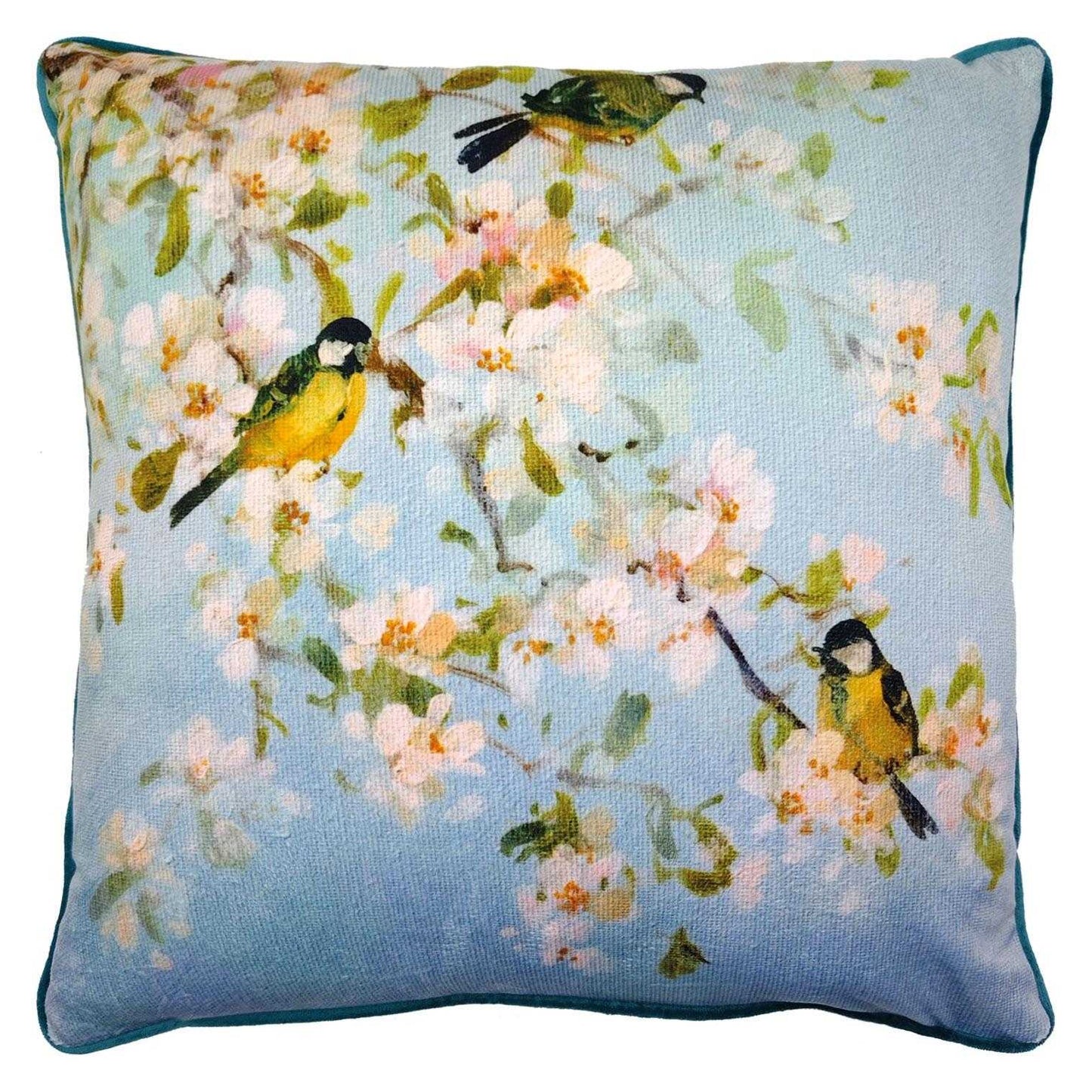 Blue-Multicoloured - Front - Fletcher Prentice Song Birds And Apple Blossom Filled Cushion