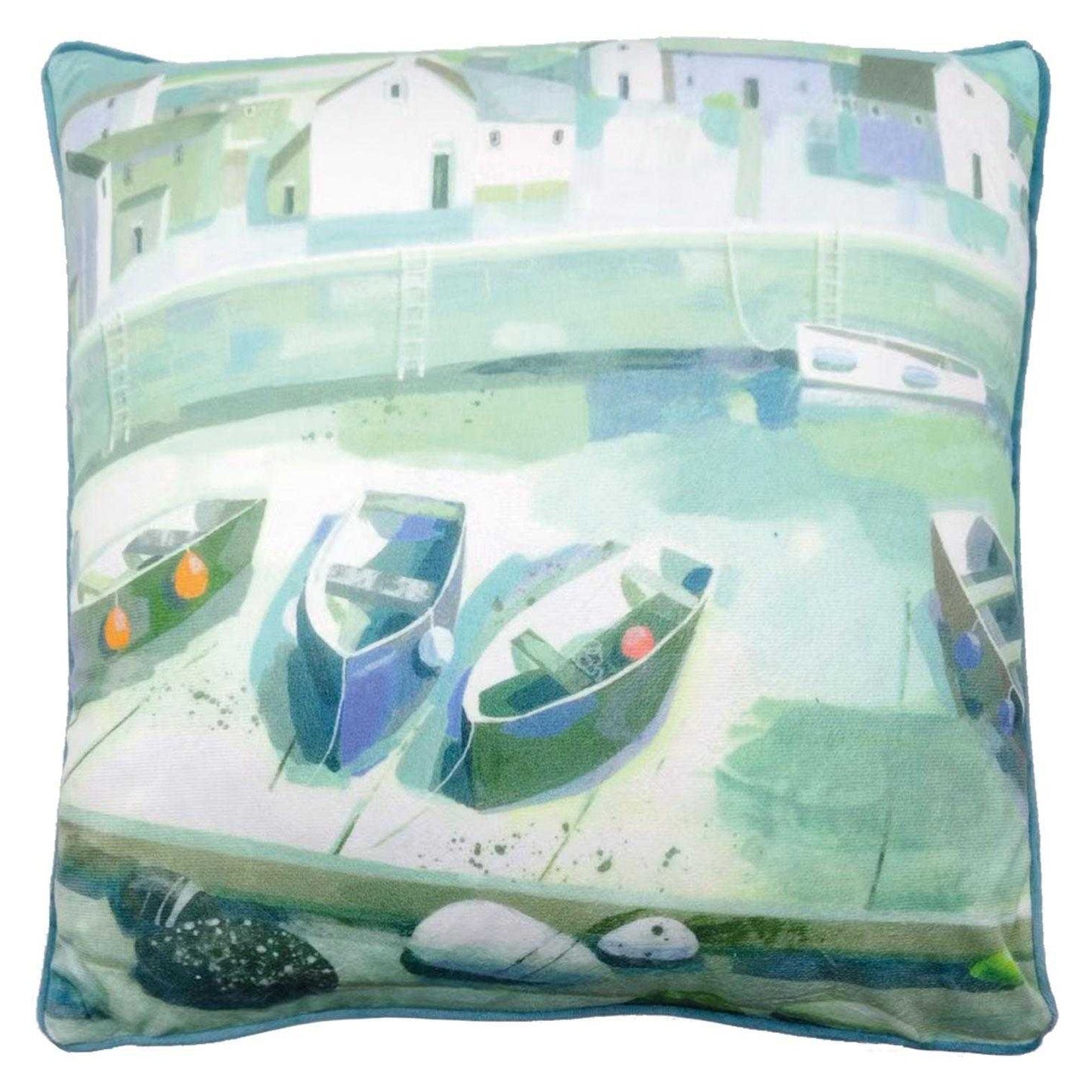 Blue-Green-White - Front - Claire Henley Pebble Collection Filled Cushion