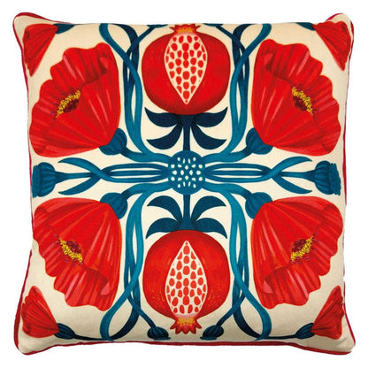 Red-Blue-White - Front - Nina Pace Elle Pomegranate Floral Filled Cushion