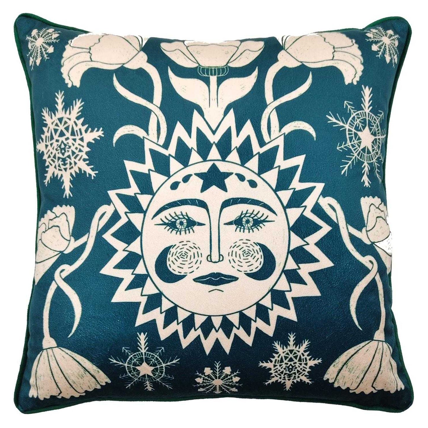 Off White-Dark Green - Front - Nina Pace Winter Solstice Filled Cushion