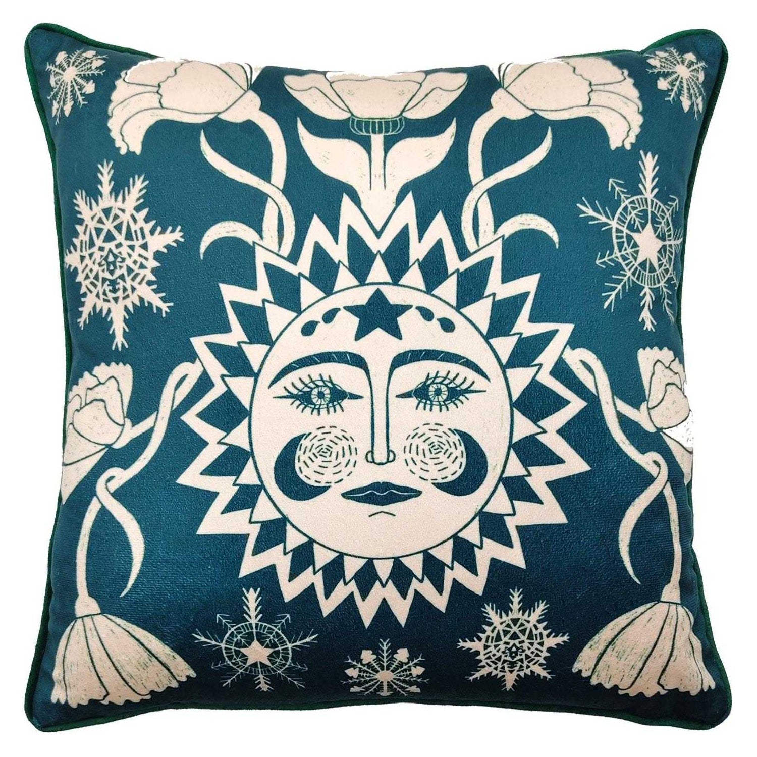 Off White-Dark Green - Front - Nina Pace Winter Solstice Filled Cushion