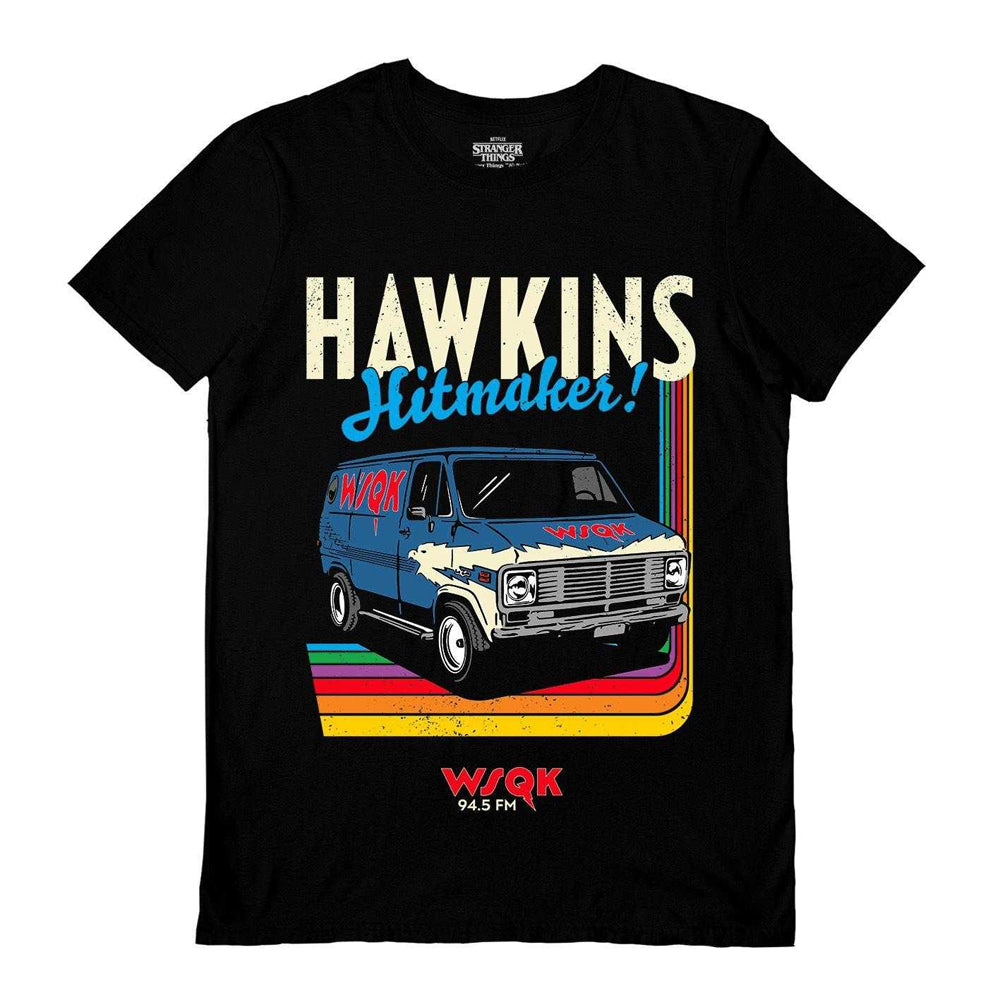 Black - Front - Stranger Things 5 Unisex Adult Hawkins Hitmakers T-Shirt