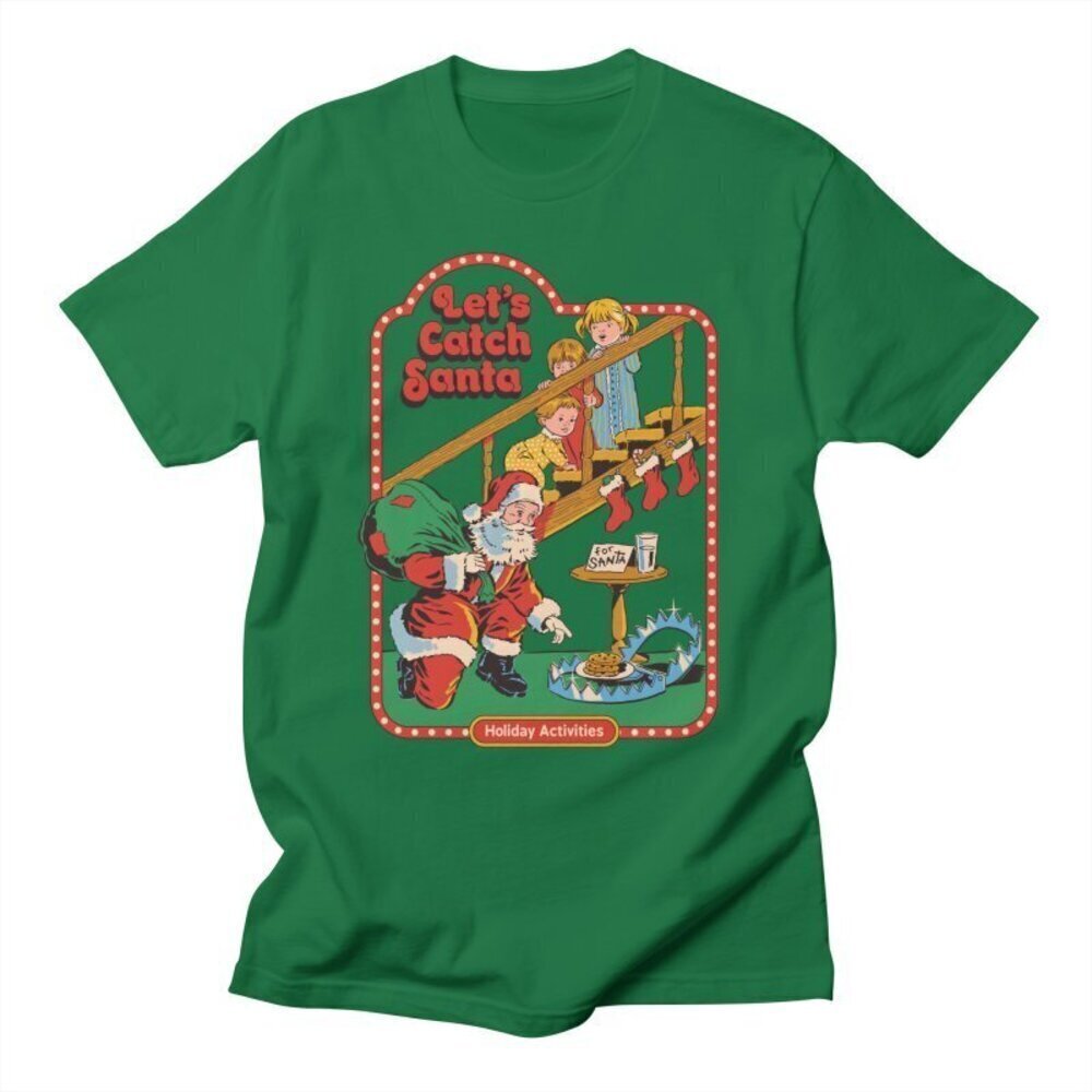 Green - Front - Steven Rhodes Unisex Adult Lets Catch Santa T-Shirt