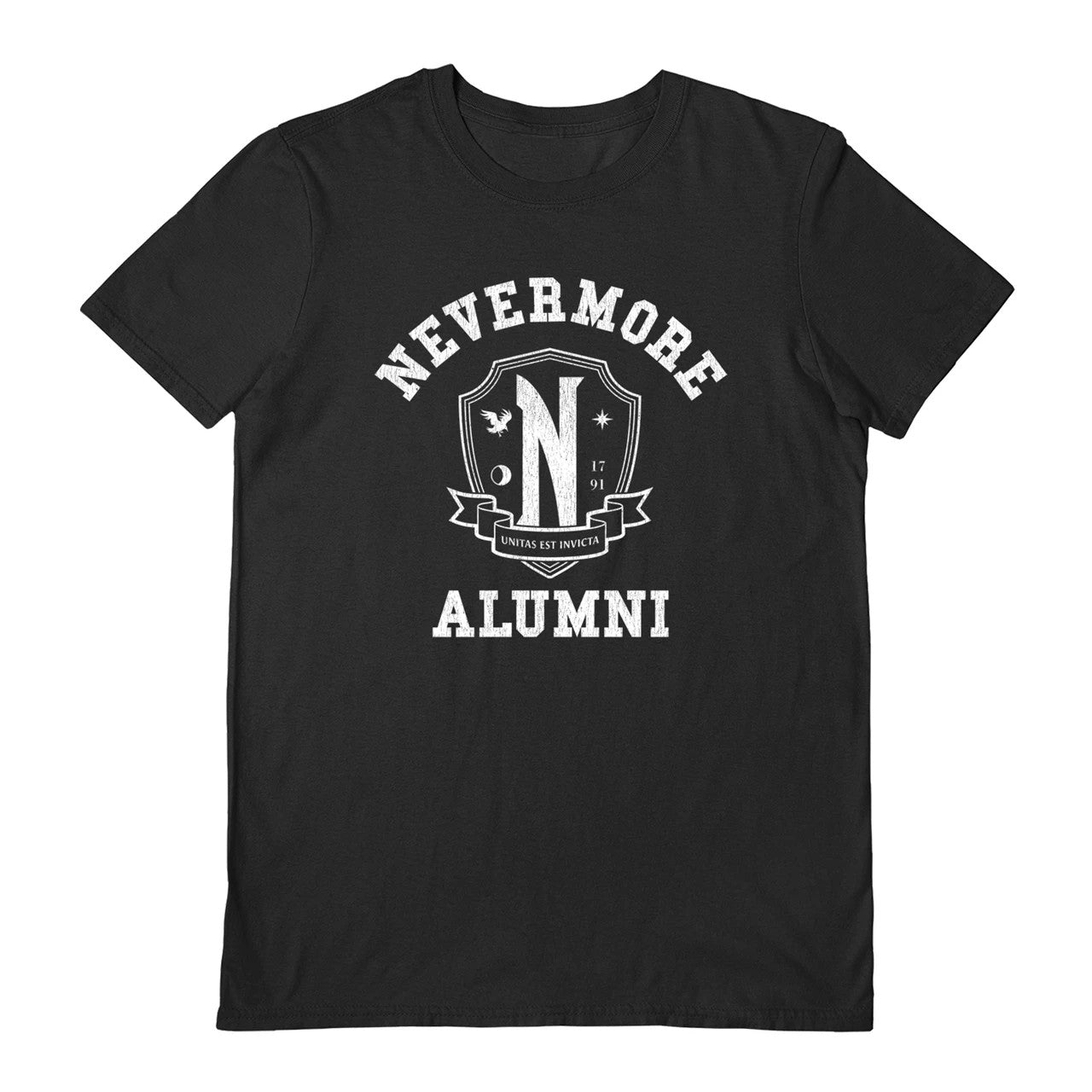 Black-White - Front - Wednesday Unisex Adult Nevermore Alumni T-Shirt