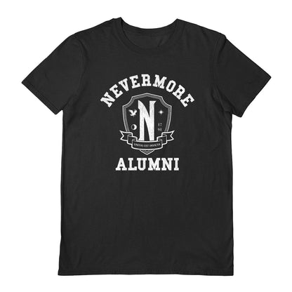 Black-White - Front - Wednesday Unisex Adult Nevermore Alumni T-Shirt