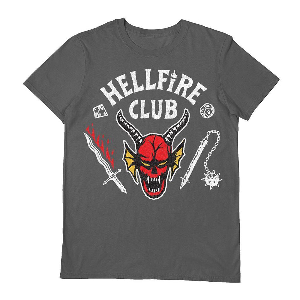 Charcoal - Front - Stranger Things Unisex Adult Hellfire Face T-Shirt