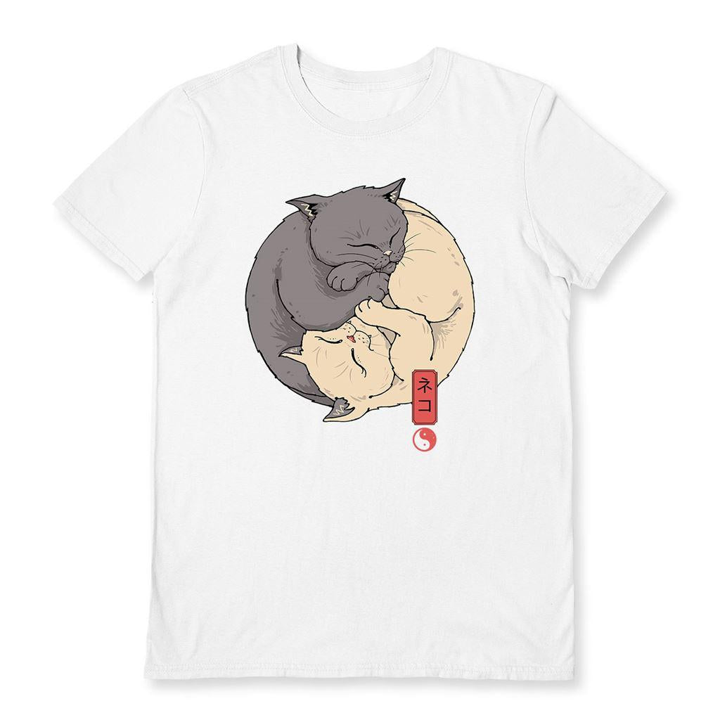 White-Grey - Front - Vincent Trinidad Unisex Adult Yin Yang Cats T-Shirt