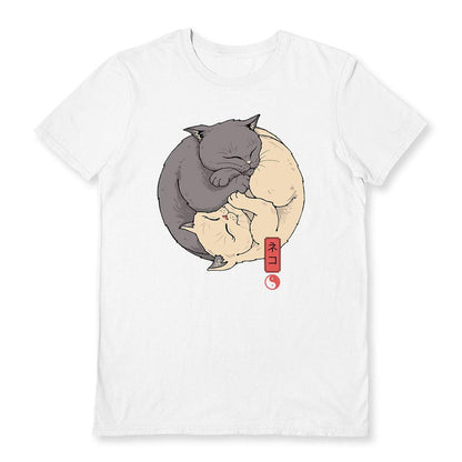 White-Grey - Front - Vincent Trinidad Unisex Adult Yin Yang Cats T-Shirt