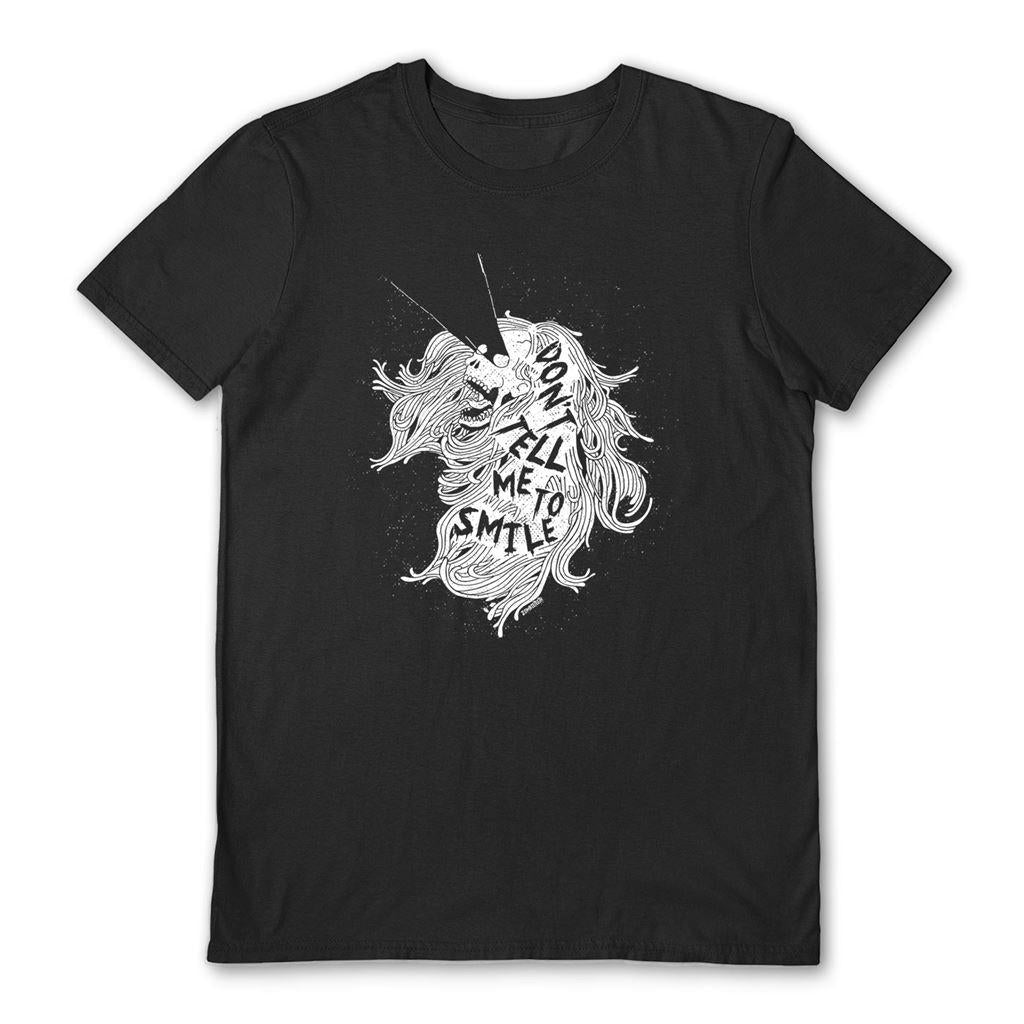 Black-White - Front - Zombie Teeth Unisex Adult Dont Tell Me To Smile T-Shirt