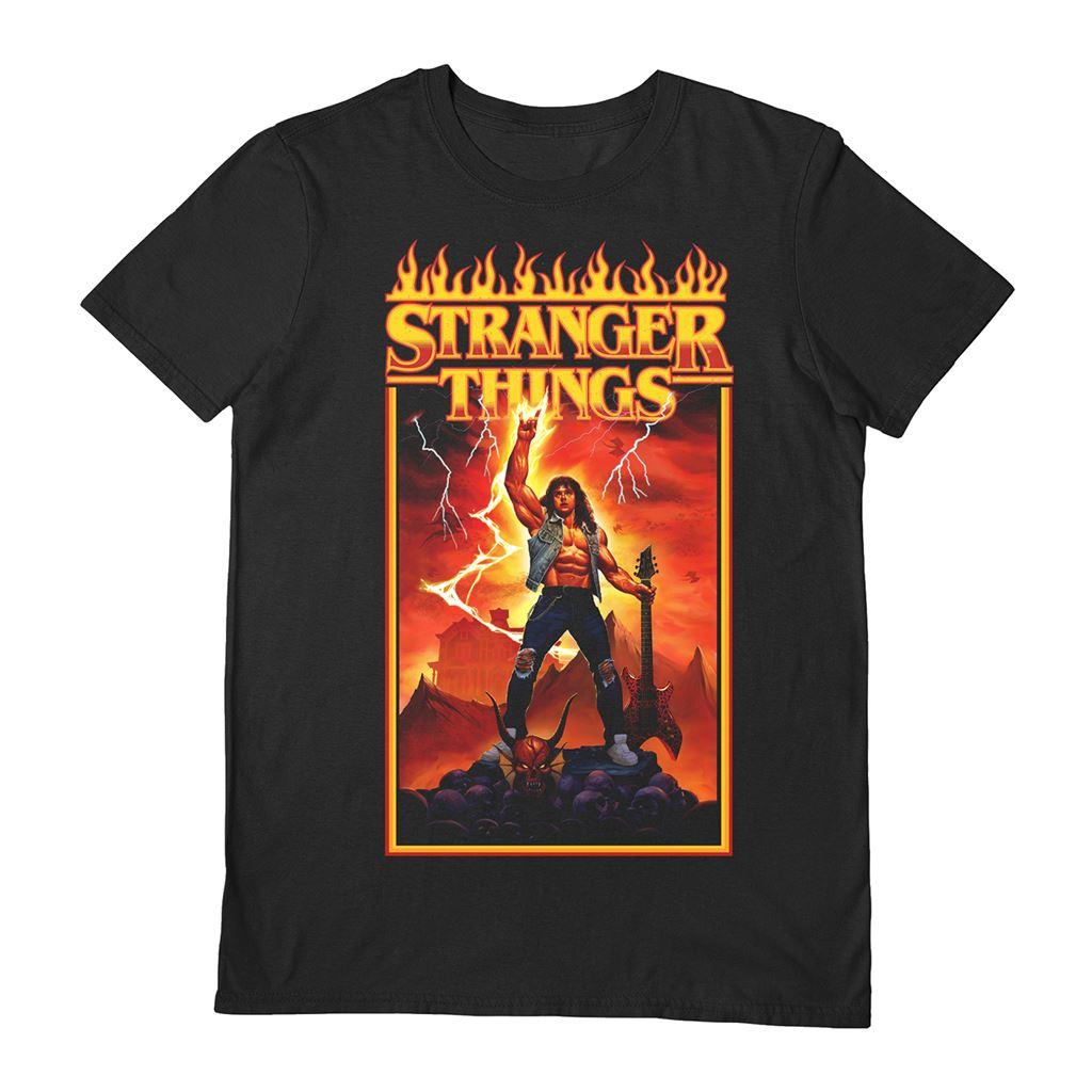 Black-Orange - Front - Stranger Things Unisex Adult Metal Eddie T-Shirt