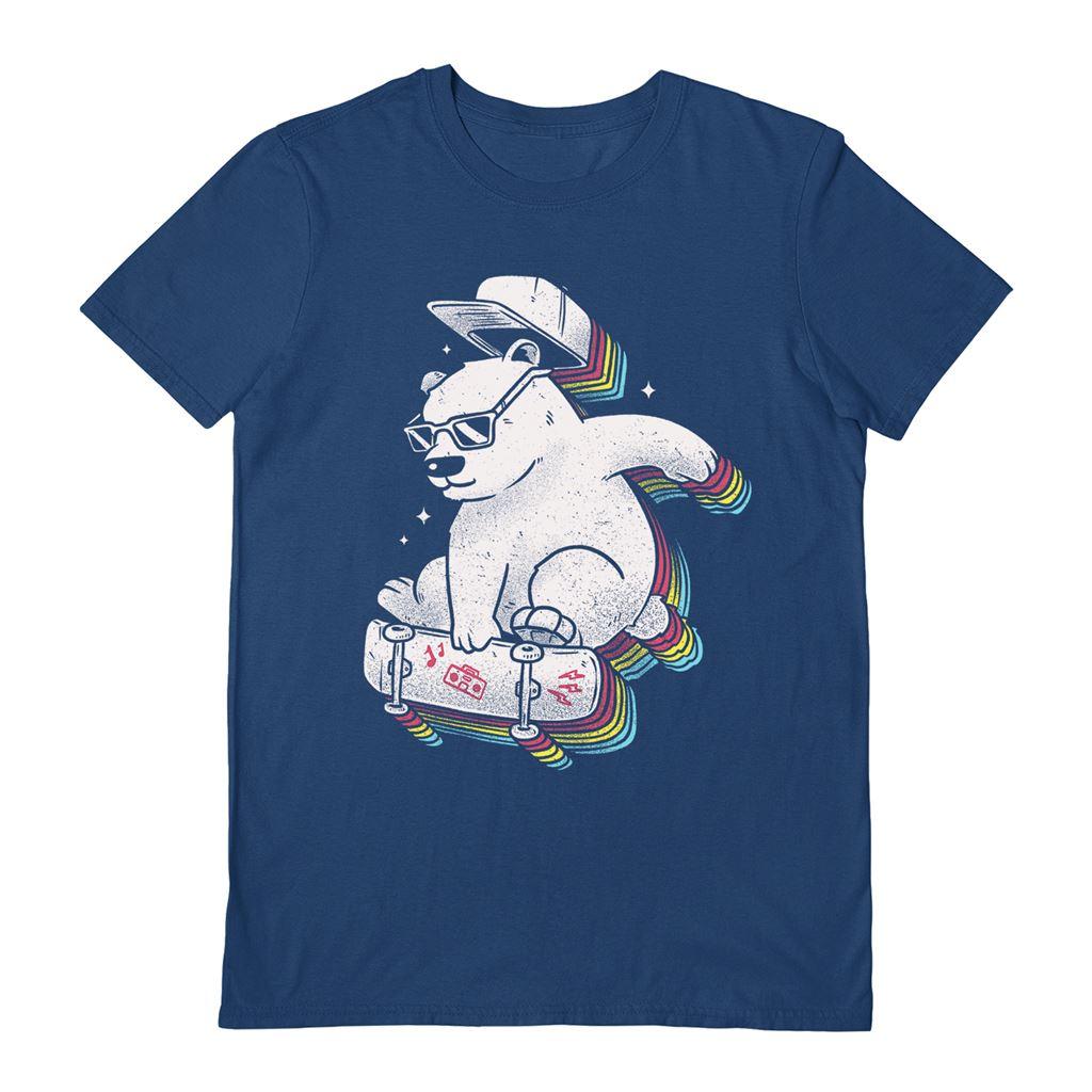 Navy - Front - EduEly Unisex Adult Raindow Skate Bear T-Shirt