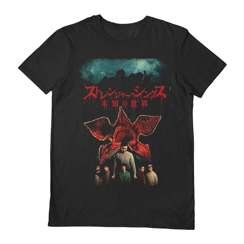 Black-Red-Blue - Front - Stranger Things Unisex Adult Japanese Logo T-Shirt
