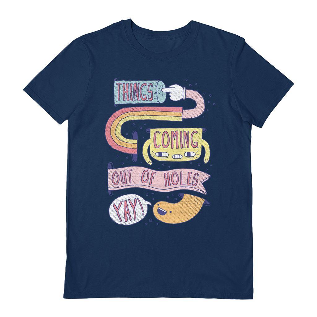 Navy Blue - Front - Beanepod Unisex Adult Things Coming Out Of Holes T-Shirt