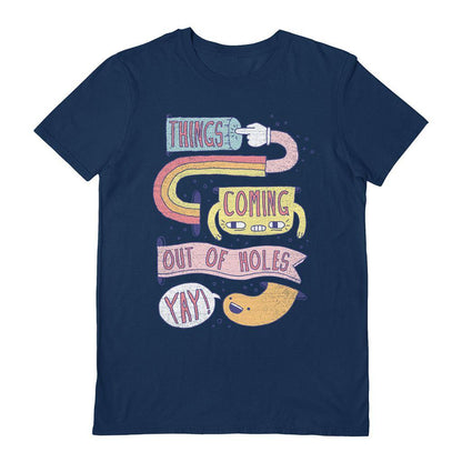 Navy Blue - Front - Beanepod Unisex Adult Things Coming Out Of Holes T-Shirt