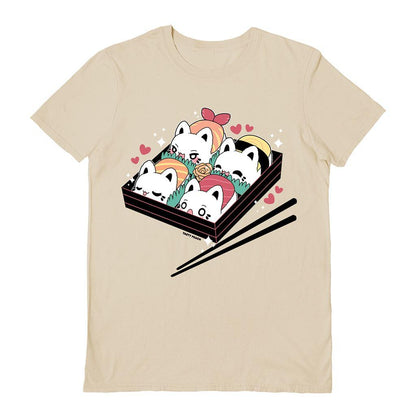 Sand - Front - Tasty Peach Unisex Adult Sushi Box T-Shirt