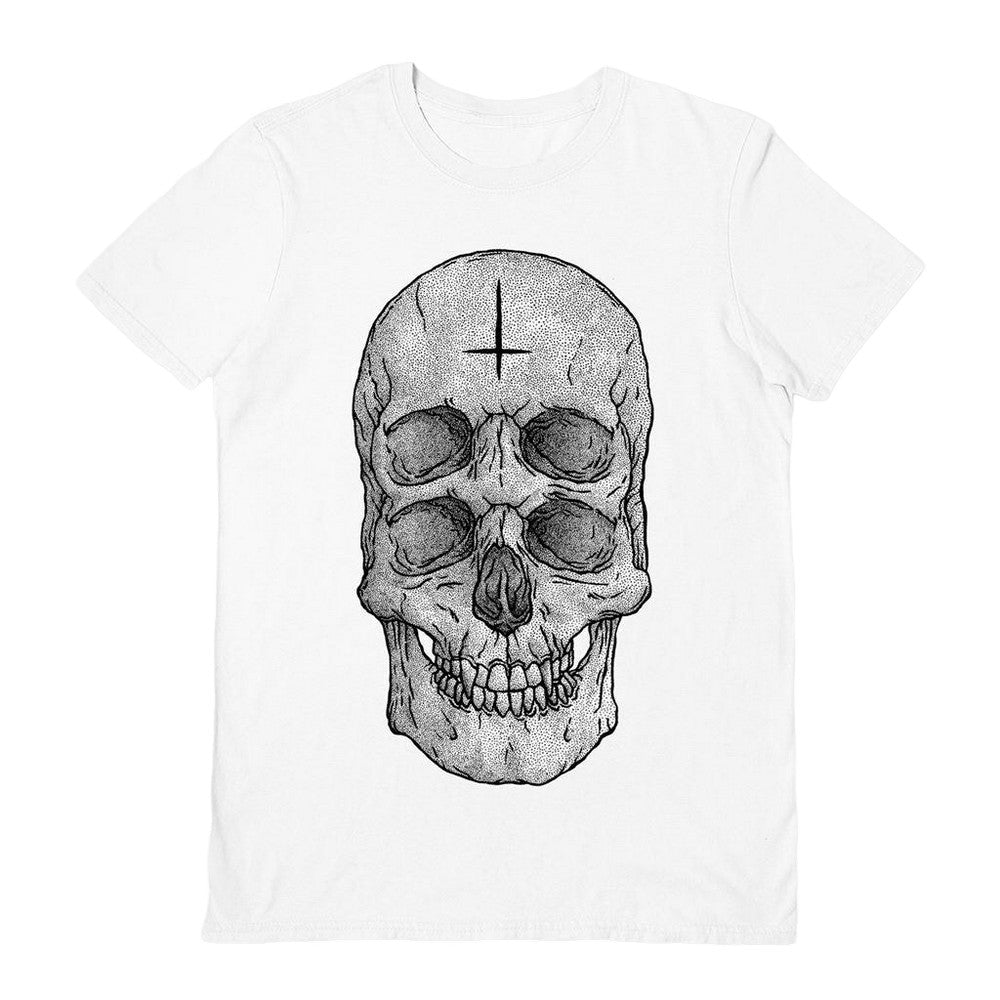 White - Front - Deniart Unisex Adult Skull T-Shirt