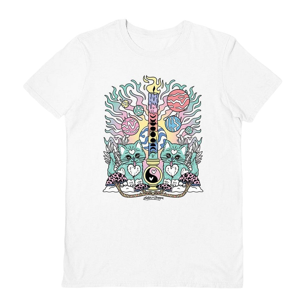 White - Front - Letter Shoppe Unisex Adult Trippy Kitty Pastel T-Shirt