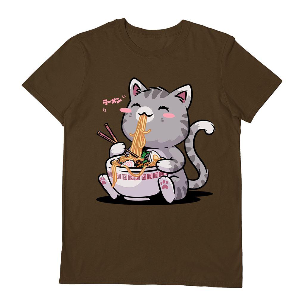 Chocolate Brown - Front - Vo Maria Unisex Adult Kawaii Neko Cat T-Shirt