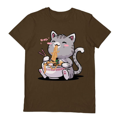 Chocolate Brown - Front - Vo Maria Unisex Adult Kawaii Neko Cat T-Shirt