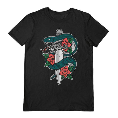 Black - Front - Deniart Unisex Adult Snake & Dagger II T-Shirt