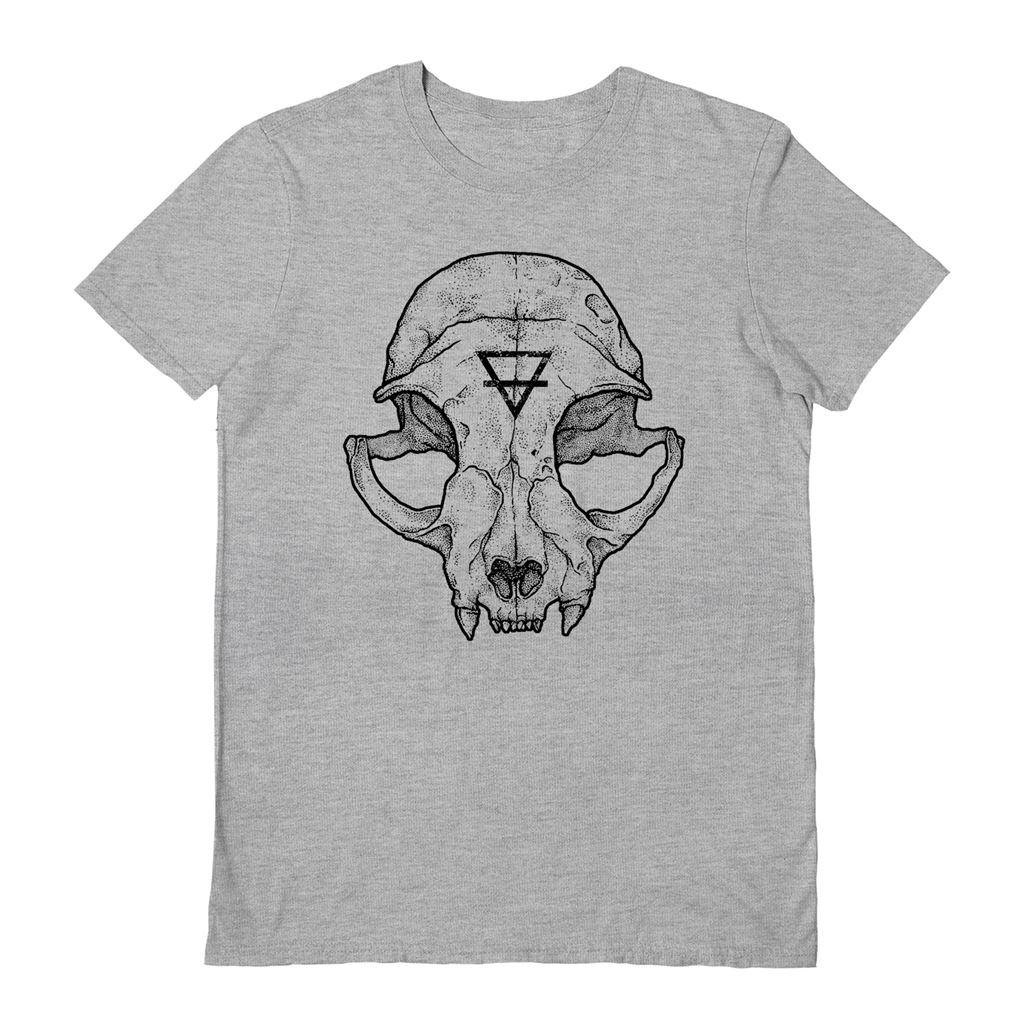 Sports Grey - Front - Deniart Unisex Adult Cat Skull T-Shirt