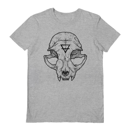 Sports Grey - Front - Deniart Unisex Adult Cat Skull T-Shirt