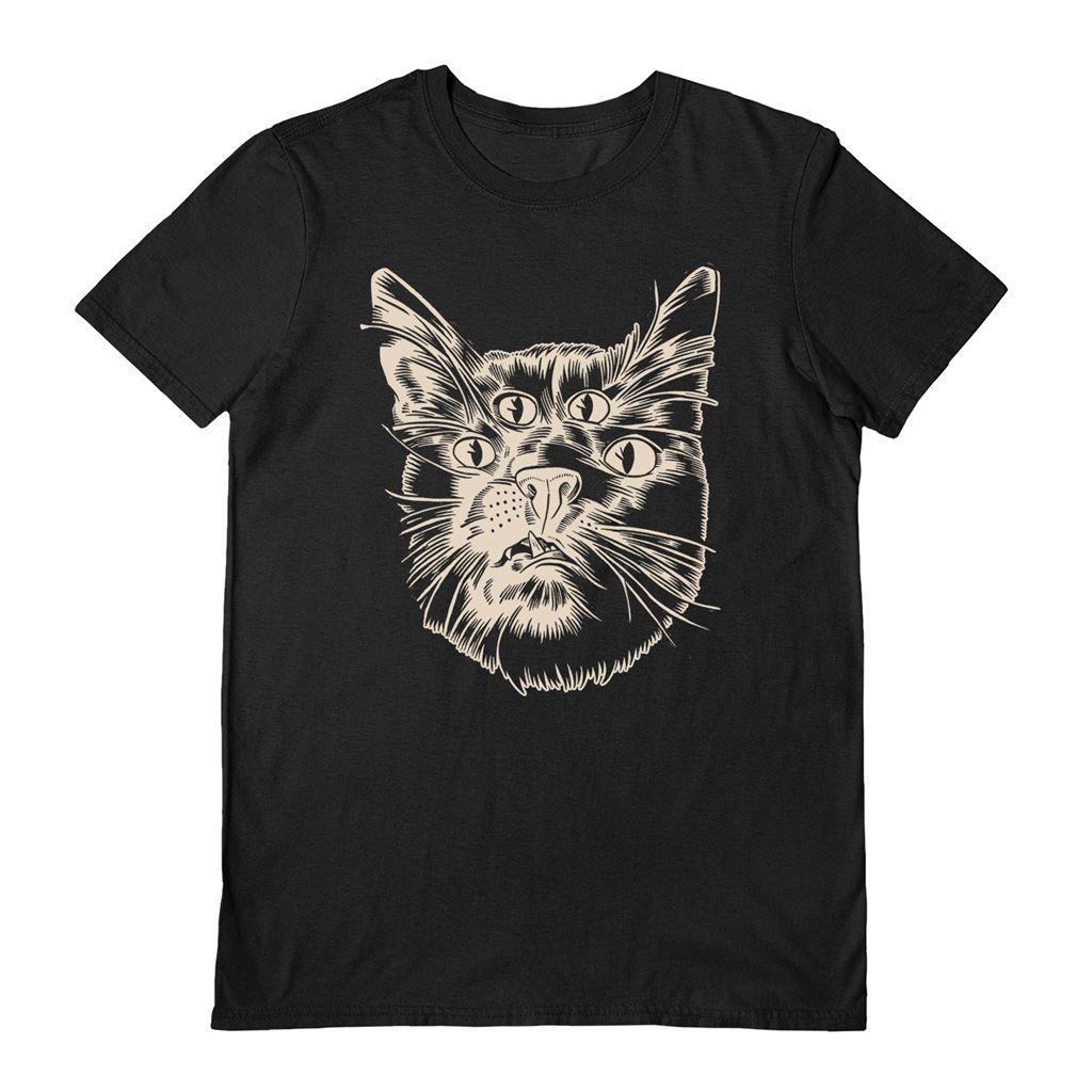 Black - Front - Craig Horky Unisex Adult 4 Eyed Cat T-Shirt