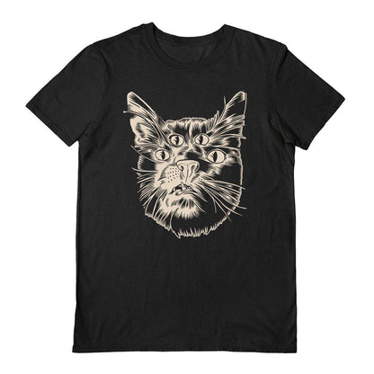 Black - Front - Craig Horky Unisex Adult 4 Eyed Cat T-Shirt