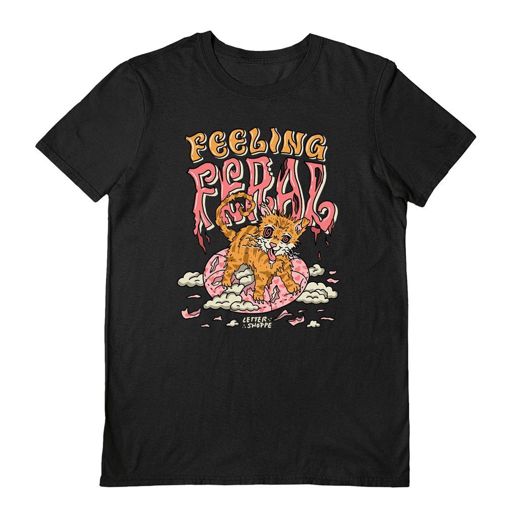 Black - Front - Letter Shoppe Unisex Adult Feral Kitty T-Shirt