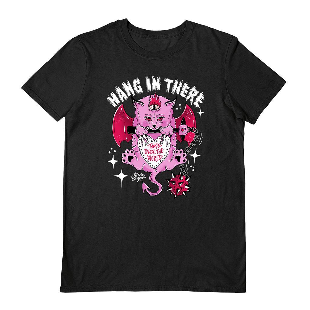 Black - Front - Letter Shoppe Unisex Adult Hang In There Kitty T-Shirt