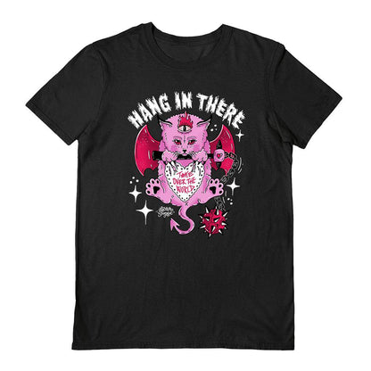 Black - Front - Letter Shoppe Unisex Adult Hang In There Kitty T-Shirt
