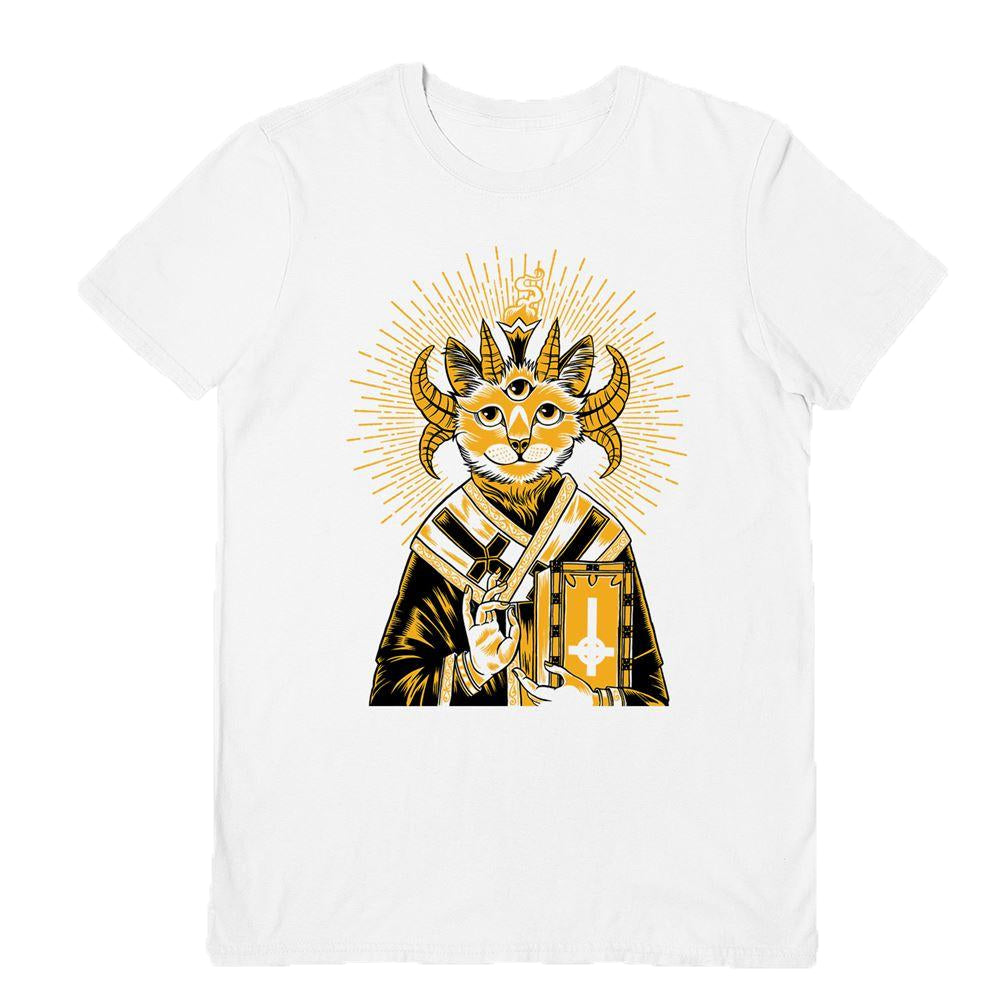 White - Front - Craig Horky Unisex Adult Baphomet Cat T-Shirt
