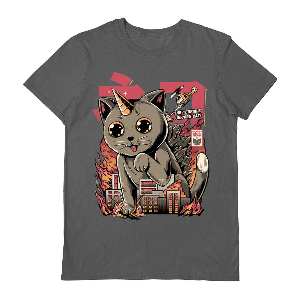 Charcoal - Front - Ilustrata Unisex Adult Catzilla T-Shirt