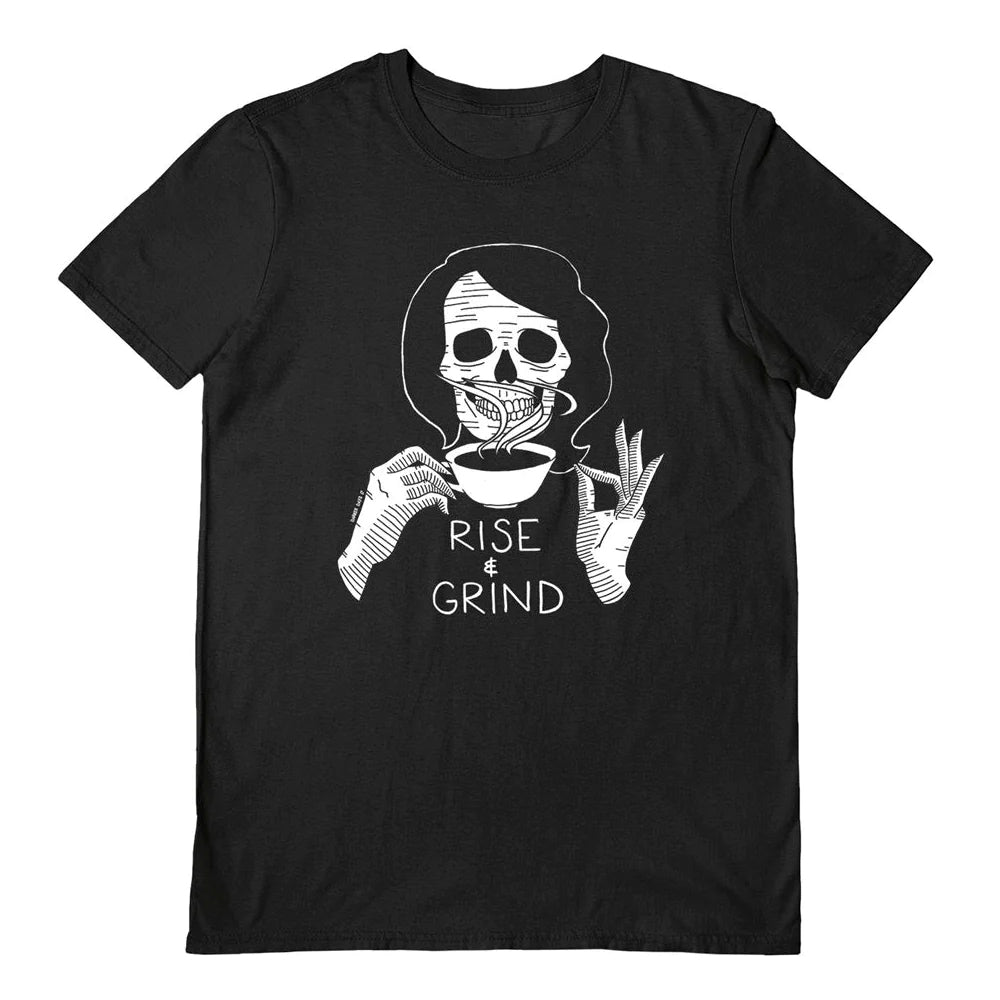 Black-White - Front - Darker Days Unisex Adult Rise And Grind T-Shirt