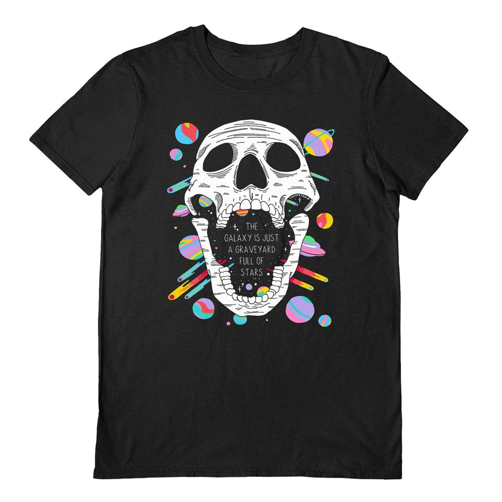 Black - Front - Darker Days Unisex Adult Galaxy Graveyard T-Shirt