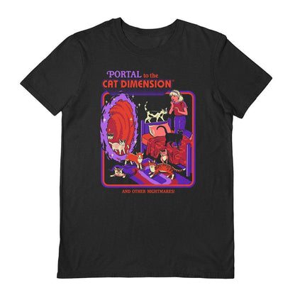 Black - Front - Steven Rhodes Unisex Adult Portal To The Cat Dimension T-Shirt