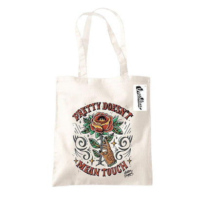 Natural-Red-Green - Front - Letter Shoppe Pretty Doesn´t Mean Touch Tote Bag