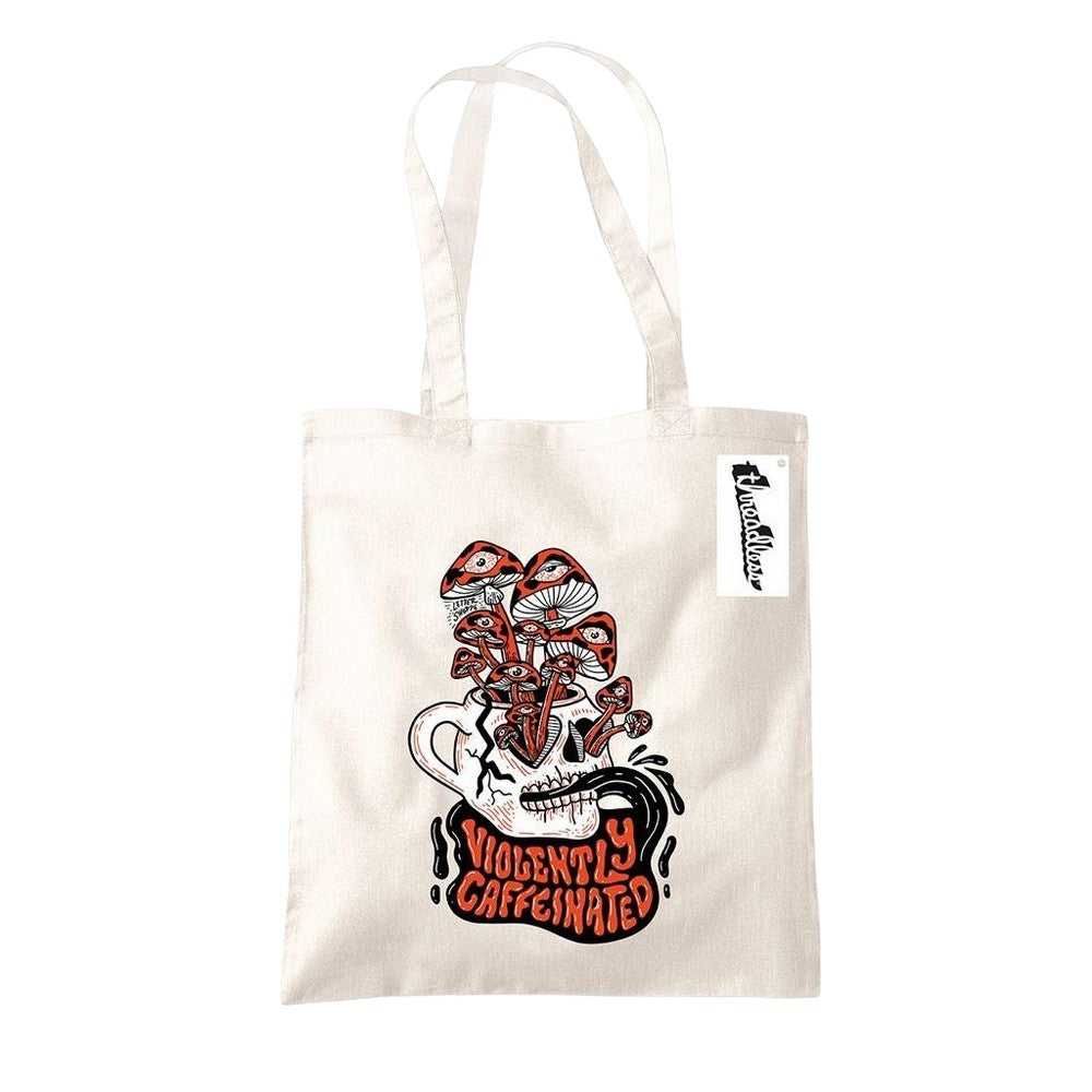 Natural-Black-Orange - Front - Letter Shoppe Violently Caffeinated Tote Bag
