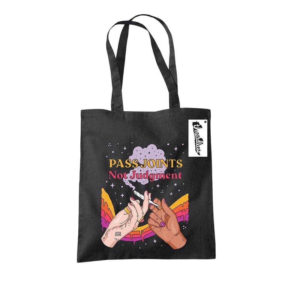 Black-Yellow-Pink - Front - Letter Shoppe Pass Joints Not Judgement Tote Bag