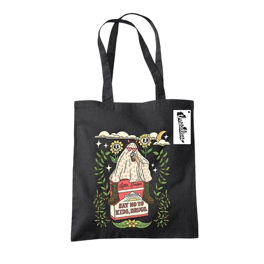 Black - Front - Letter Shoppe Say No To Kids, Drugs Tote Bag