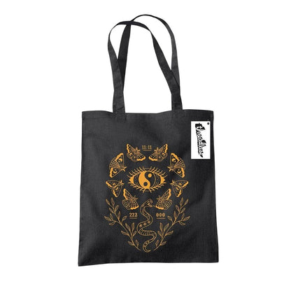 Black-Yellow - Front - Letter Shoppe Angel Numbers & Moths Tote Bag