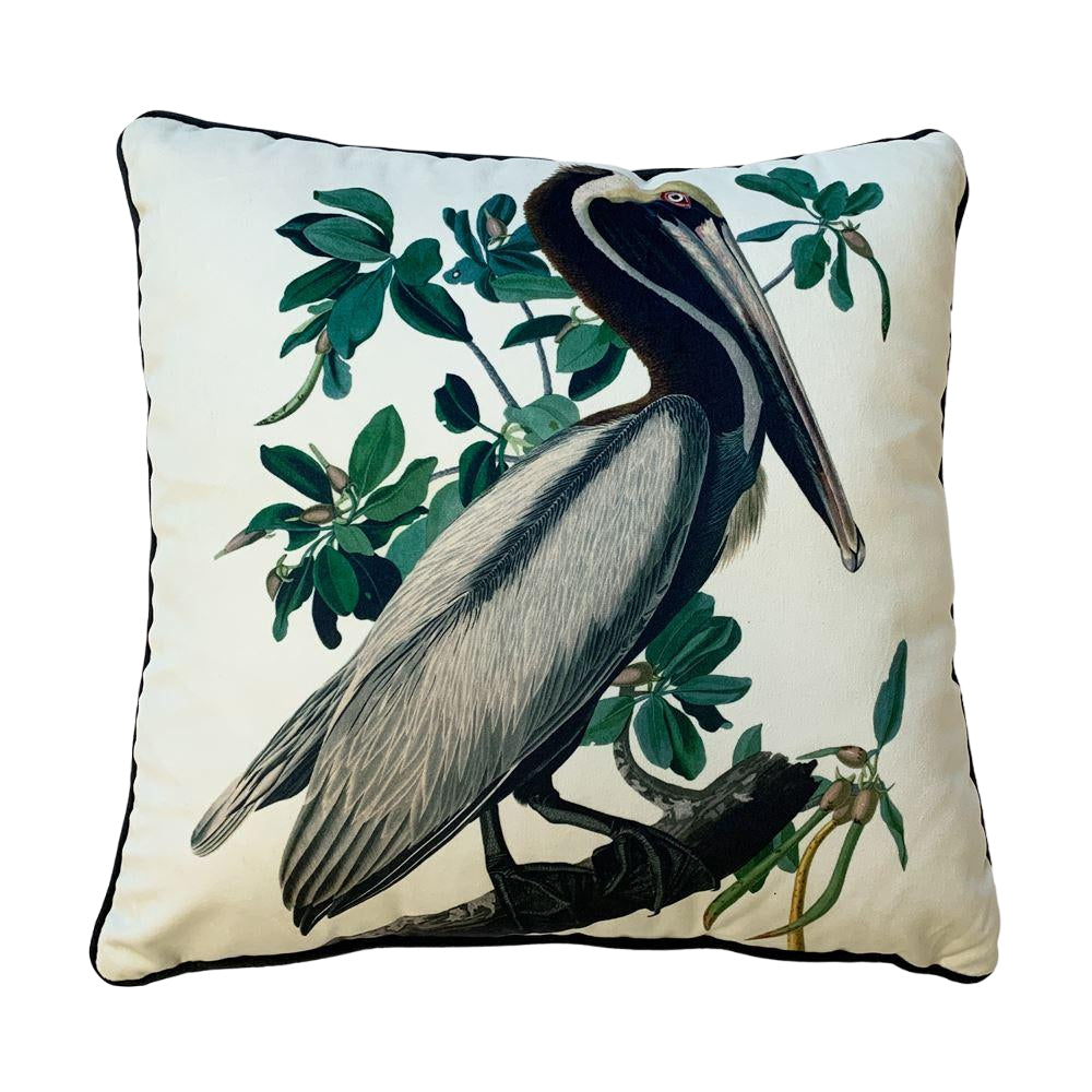 White-Green-Grey - Front - John James Audubon Brown Pelican Filled Cushion