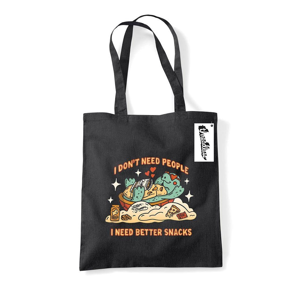 Black-Blue-Orange - Front - Letter Shoppe I Need Better Snacks Tote Bag