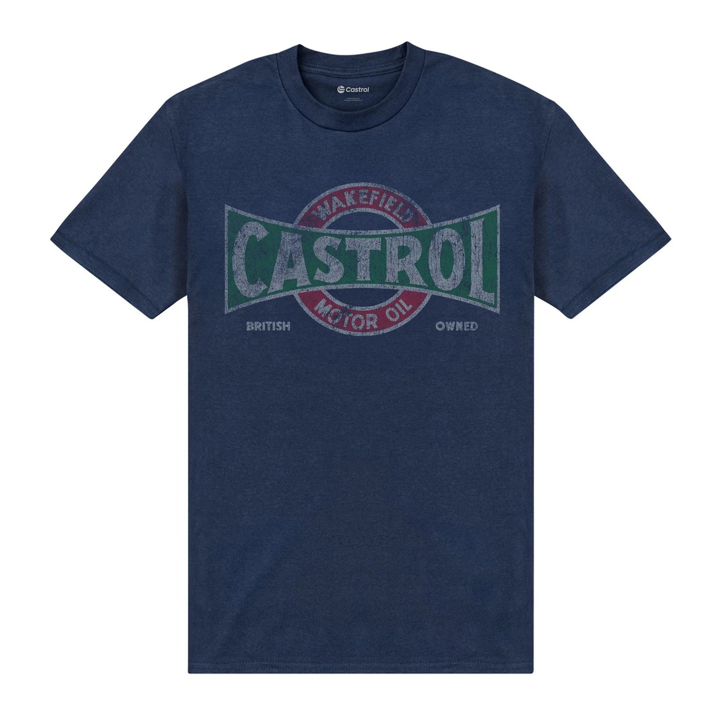 Navy - Front - Castrol Unisex Adult Distressed Logo T-Shirt