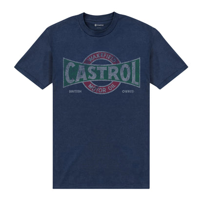 Navy - Front - Castrol Unisex Adult Distressed Logo T-Shirt