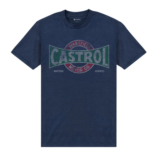Navy - Front - Castrol Unisex Adult Distressed Logo T-Shirt